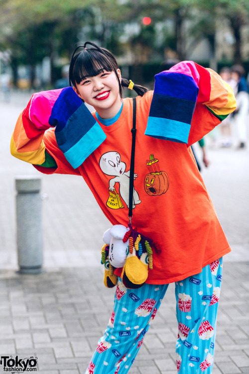 17-year-old Japanese students Asuko and Mai on the street in Tokyo wearing colorful fun looks featur