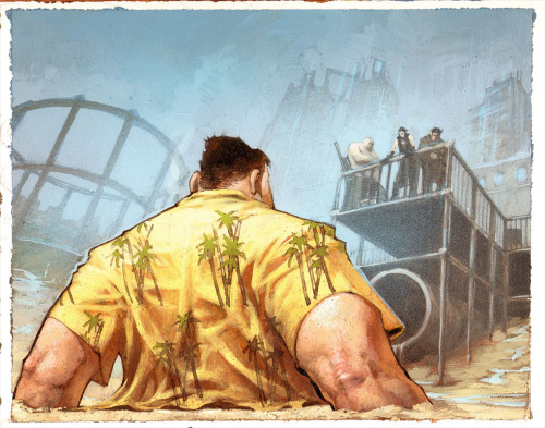 brownbear37:  Art By Jim Murray - new 3-part graphic novel, Drowntown. Who can’t love a hero who looks like that? 