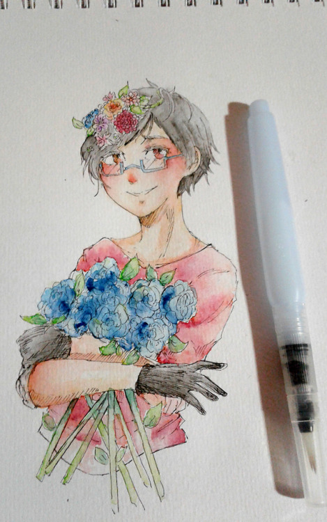 sorumegane13:I was playing around with my gift. Watercolor pad and the Sakura Koi brush and I’m just