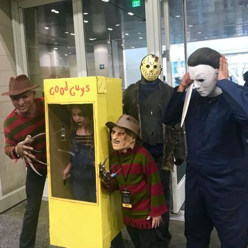 Horror cosplay with Freddy Krueger, Chucky, Jason Voorhees and Michael Myers at L.A. Comic Con 2019.