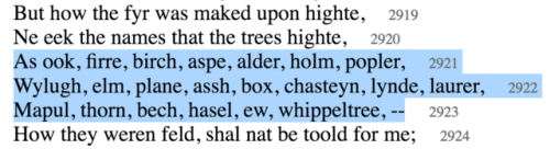 likeniobe:best part of the knight’s tale is when he starts just listing different kinds of trees