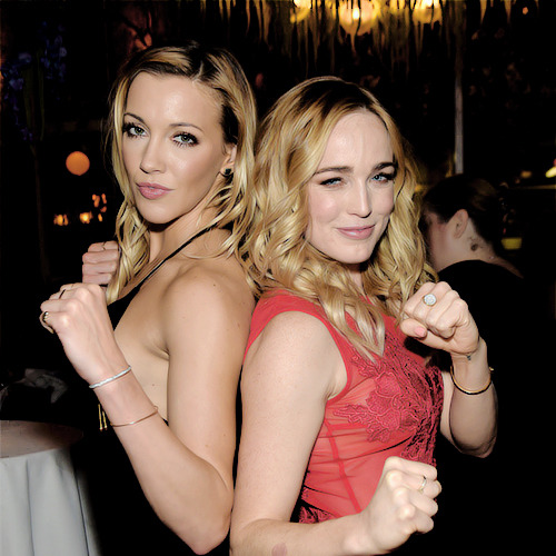 Katie Cassidy, Paul Blackthorne and Caity Lotz attend the CW Network’s 2015 Upfront party at P