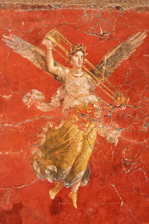 jeannepompadour:Winged victory. Ancient Roman frescos from Pompeii in the 4th Pompeian style, Italy,