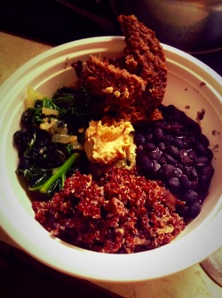 True beauty comes from within (my bowl)  Quinoa with mushrooms Black beans  Garlic lemon pepper kale  Vegan burger Hummus