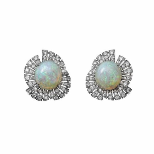 Cartier Opal, Diamond and Platinum EarringsOpals are 8.52 and 8.75 carats respectively, round brilli