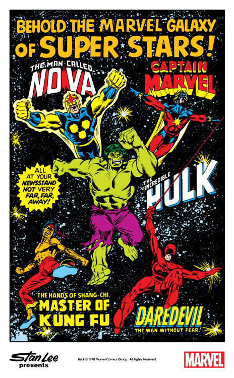 Marvel house ad for its solo titles, including Captain Marvel, Daredevil, The Incredible Hulk, Maste