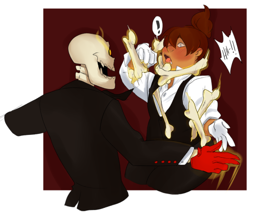 nsfwbutts:  Papyrus is the Family’s Interrogator. He’s very charming and insistent! He get’s news about Frisk and “Past lives/Timelines” shit from Big Boss Gaster. This ensues! Under the readmore is a little ficlet, it sucks and im sorry ,