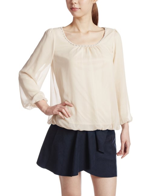 women-style:  Amazon: (ロペピクニック) Rope’ Picnic ニットサテン×シフォンパール付きバルーンブラウス  かわいい