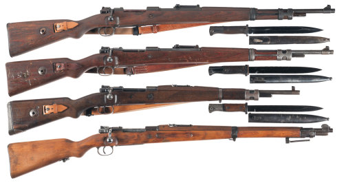 World War II Mausersfrom top to bottom1) 1940 dated Steyr manufactured K98k2) 1942 dated Muaser manu