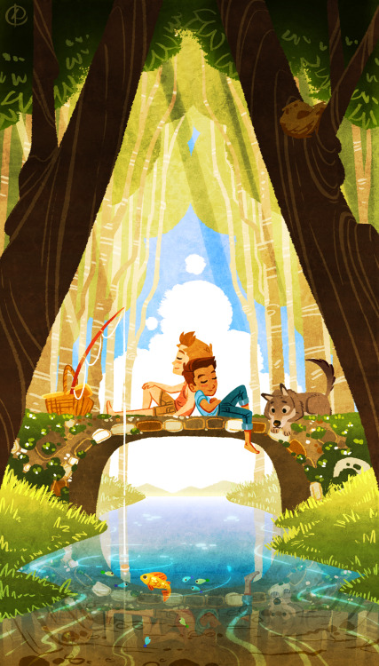 shep689:  stirpicus:  kybralart:  “The Crossing”by Kyle Cabral They played in the morning,and napped for an afternoon.Then, they fell in love at dusk,and walked together until midnight.  Super charming illustration series by an old classmate