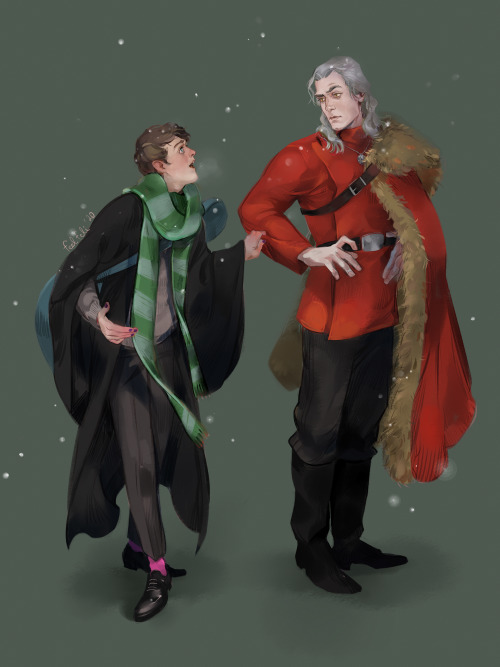 Hogwarts AU, in which all witchers are Durmstrang students studying dark magic in the North, and Jas