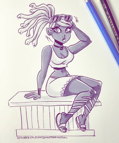 Mm, I really like gorgon girls, you guys. . . . @inktober #inktober #inktober2019 #monstergirl #go