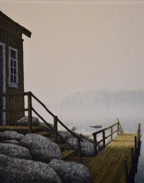 In the morning   -    Esa Riipa , 2020.Finnish, b.1947-Etching / aquatint,   54 x 40 cm,    28.5 x 2