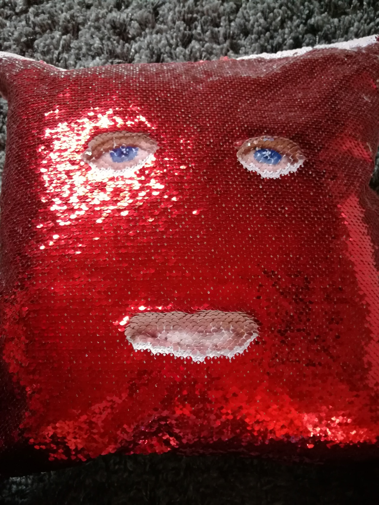 sequin pillow with face