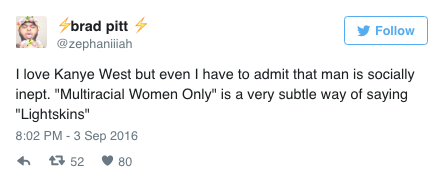 this-is-life-actually:  Kanye West invites only “multiracial women” to Yeezy Season 4 casting, outrage ensues In an unusual turn of pop cultural events, Kanye West has upset people. On Saturday, the rapper/designer tweeted a casting call for his upcoming