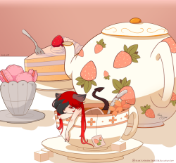 blackzodiacqueen:  Here’s a thing I did some time ago. Kitsune sitting in a teacup causssseeee I have no clue. 