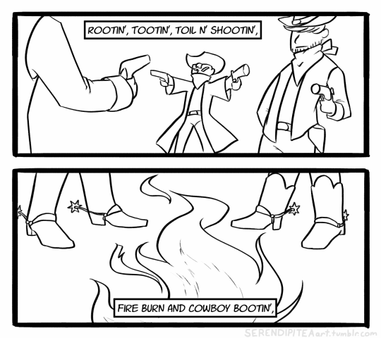 shitnorthernlionsays: fat-mabari:  serendipiteaart:  omnybus:  lilyachtyismyfriend:  neyruto: Cowboys are witches and horses are their familiars guns are their wands and they only know one spell (bullet)  Rootin’, tootin’, toil n’ shootin’ Fire