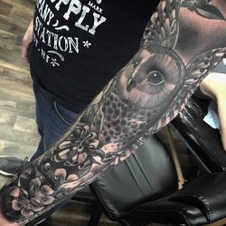 dubuddha-tattoo:  (via Owl Sleeve Tattoo