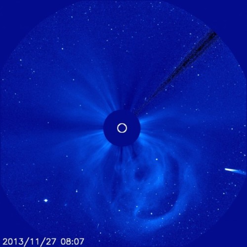 In a composite image provided by NASA, Comet ISON nears the sun in an image captured at 10:51 a.m. E