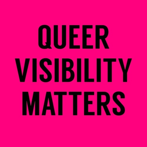 (Image description: a bright pink square with centered black text that says &ldquo;Queer Visibility 