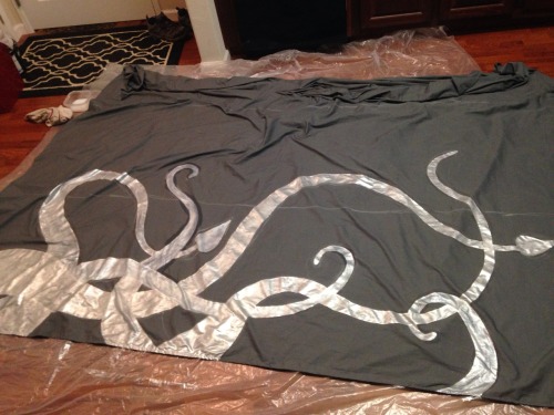 Up until midnight painting tentacles on bedsheets, prepping for ValleyCon.