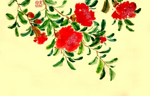 Traditional Chinese paintings by Oldtreepainting (老树画画). Fancy flowers!