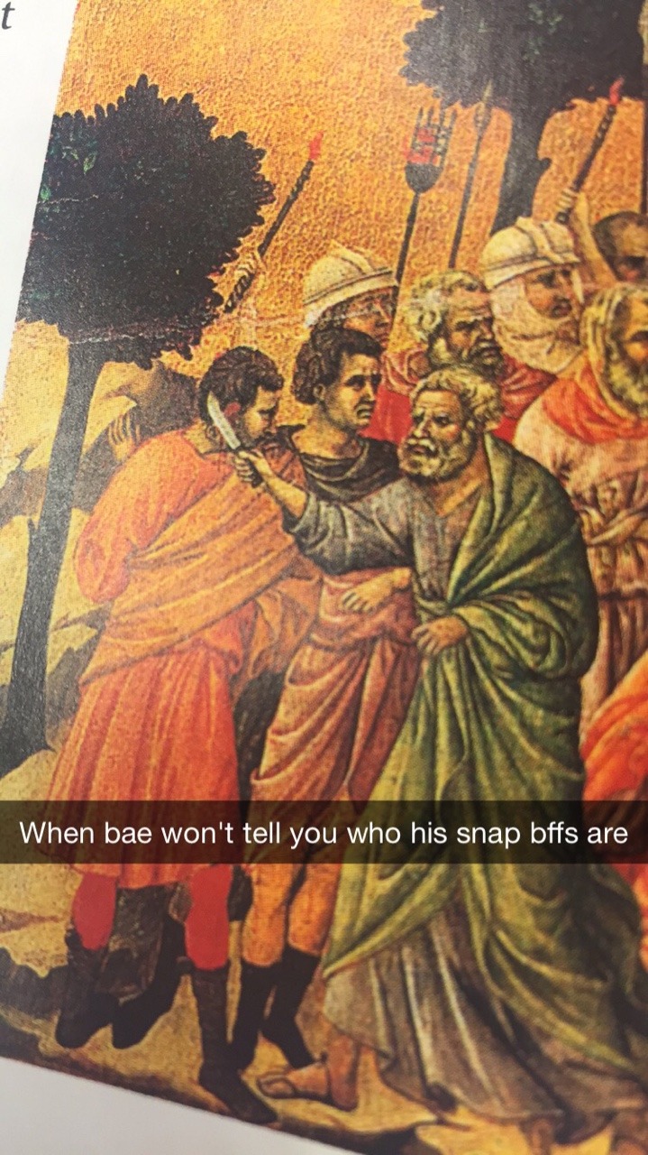 Art history textbook + current events Detail, &ldquo;Betrayal of Jesus&rdquo;