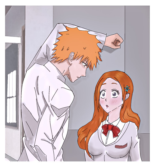 Some guys: [talk about how cute and pretty Orihime is]Ichigo: [marks his territory*]*now this is bef