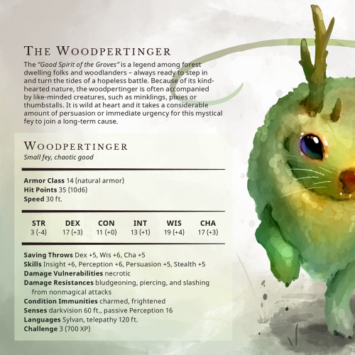 Woodpertinger – Small fey, chaotic goodThe “Good Spirit of the Groves” is a legend among forest dwel