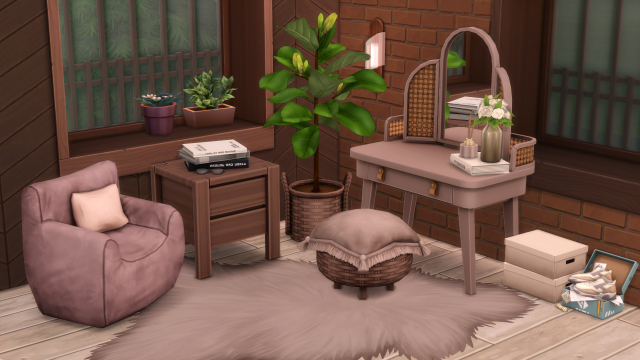 In-game preview of myshunosun's boho custom content set for The Sims 4.