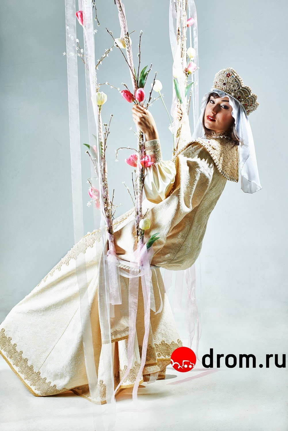sensualspectrum:  Sasha Grey on a swing in a traditional Russian kokoshnik and costume
