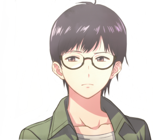 Sprite of Shuuji facing front, side eyeing and with a serious, somewhat displeased, expression.