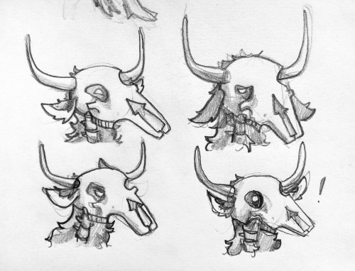 Some expression of the creature, which can be noticed by the way his ears move, the light inside his orbits changes, and some lity details in his teeth. It goes: Happy (ears up), sad (ears down, skull slightly looking down), angry (ears down and back, his head going a bit forward) and surprised (ears up, light in eye socked round).