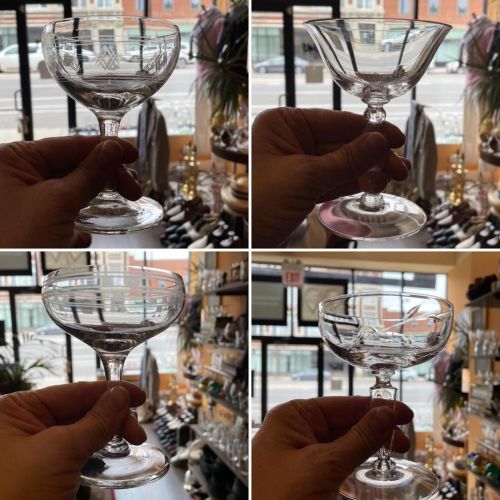 You want coupe glasses? We have coupe glasses! Crystal, etched, and other amazing details. Stop by a