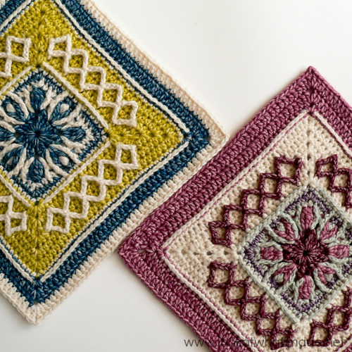 stitcherywitchery: Esme’s Winter Cottage – a free pattern for crocheted afghan squares. 