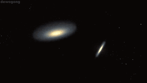 ouyangdan:  procyonvulpecula:pagannerd:proxydialogue:anneretic:  infinity-imagined:  The collision between the Milky Way Galaxy and the Andromeda Galaxy.  the grand showdown  Andromeda is a bit bigger than us. So when that happens, Andromeda’s black
