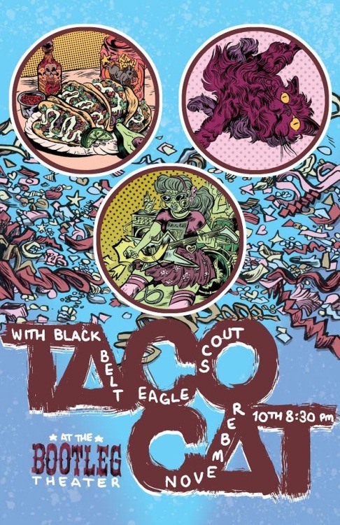 Gig poster for Tacocat at the bootleg theater.