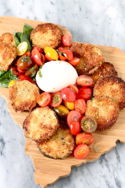 do-not-touch-my-food:  Fried Eggplant, Tomatoes, and Burrata