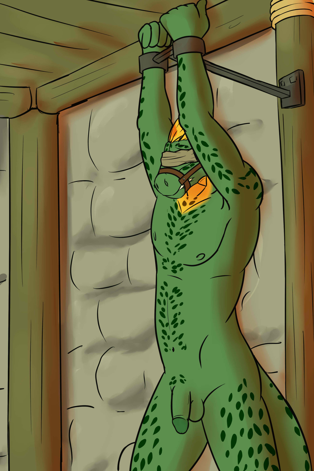 Captured Argonian Adventurer Been having fun with the bondage mods for Skyrim, there&rsquo;s