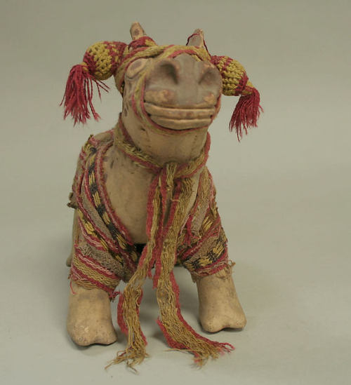 Ceramic Llama Date: 12th–14th centuryGeography: Peru Culture: ChancayMedium: Ceramic, cottonDimensio