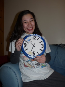 literalove:   I made a thing.  It’s a replica of the clock from Jake &amp; Finn’s treehouse. The girl in the pic is my best friend. Today is her 20th birthday and I made this for her present.  Dang that looks fab man :D