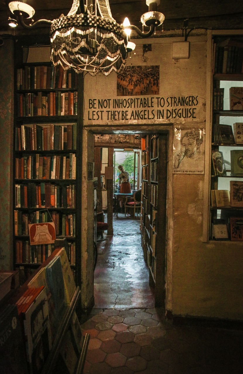 forthepleasureofmylife:
“ Be Not Inhospitable To Stranger  Lest They Be Angles In Disguise
Shakespeare & Company Paris
Photo: Dieter Krehbiel
”
Not exactly Good Omens related but this is actually my favorite bookshop in Paris, and actually...