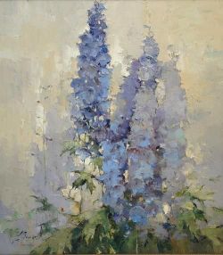 wasbella102:  Alexi Zaitsev, Delphiniums Against Sky 