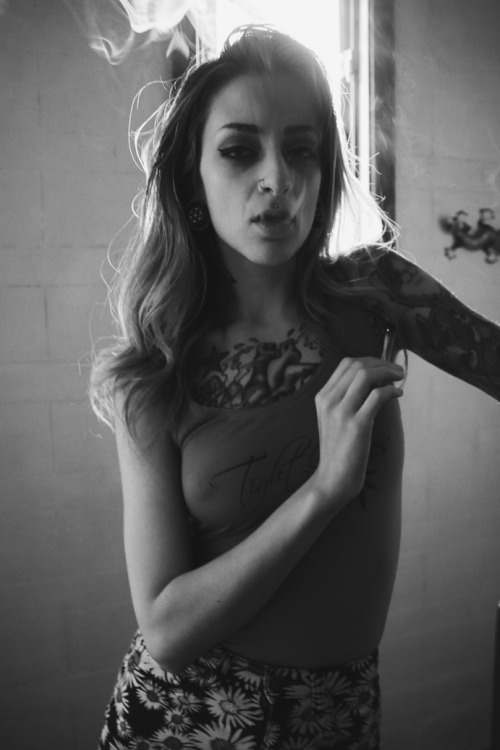 mystrangedaze:  Smoking in the Stairwell… David Strange Photography Model: Theresa Manchester T-shirt: Tight Genes 