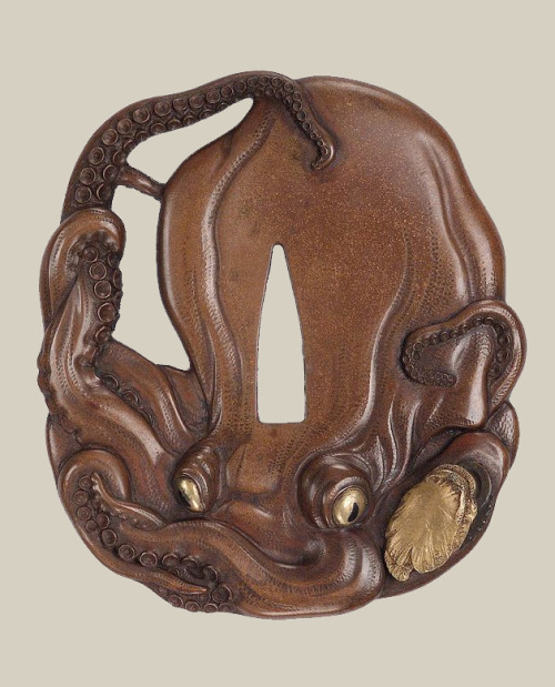 japaneseaesthetics:Ryoun Michiyoshi, Tsuba [sword guard] in the form of an octopus, mid-19th century