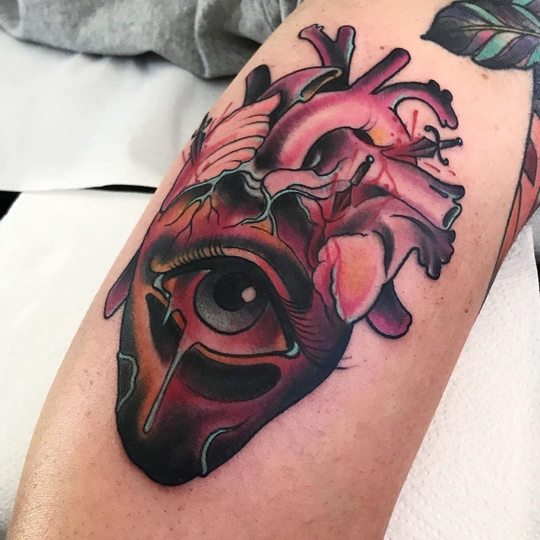 Rising Dragon Tattoos NYC  Neotraditional heart and eye tattoo by guest