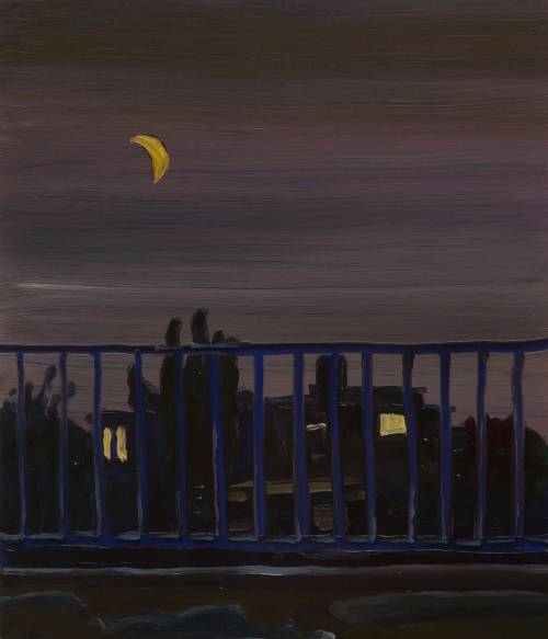 Blue Balcony  -   Alice Brasser, 2020Dutch, b. 1965-Oil on perspex on wood, 20 x 17 cm.