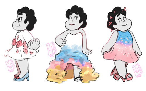 juniperarts:  Fashionable Small Gems.  Sadie’s Song inspired me to draw Steven in some dresses and this was the result.  Momma Gems VersionFusion Gems VersionHomeworld Gems Version 