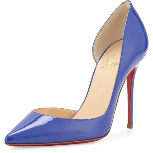 athomemommy: Christian Louboutin Patent Half d'Orsay Red Sole Pump (see more flat shoes)