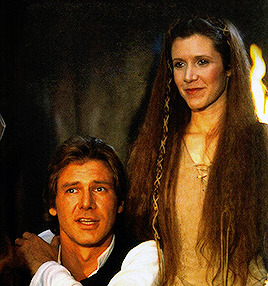 harryandcarrison:Carrie Fisher and Harrison Ford filming Star Wars: Episode VI - Return of the Jedi 